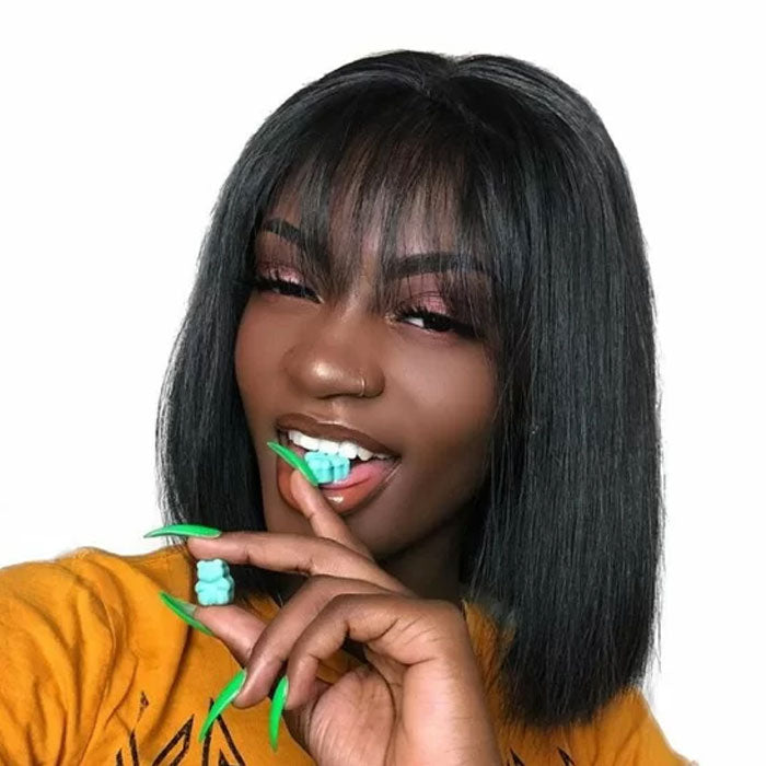 Black Friday Deal Silky Straight Fringe Bob Wig with Bangs Human Hair