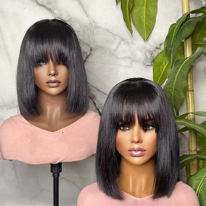 Black Friday Deal Silky Straight Fringe Bob Wig with Bangs Human Hair