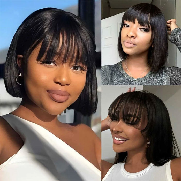 Black Friday Deal Silky Straight Fringe Bob Wig with Bangs Human Hair