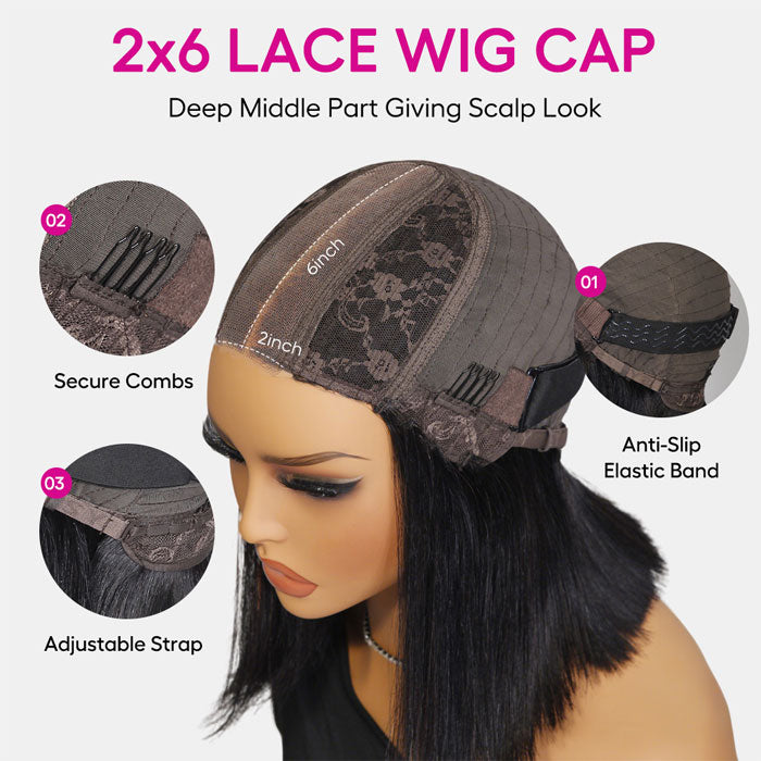 Bone Straight Bob Wig Pull &amp; Go Glueless 2×6 Lace Vietnamese Raw Human Hair Wig