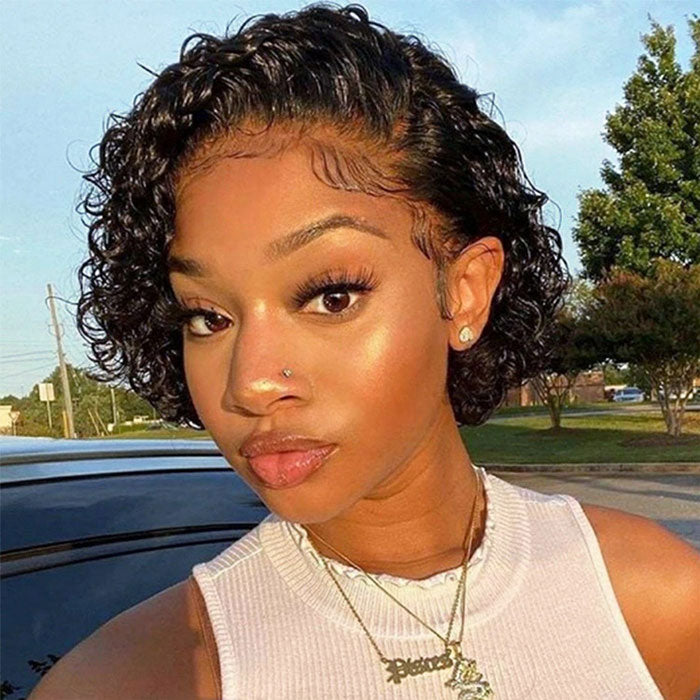 Brazilian Lace 13x4 Full Frontal Short Pixie Curls Wig