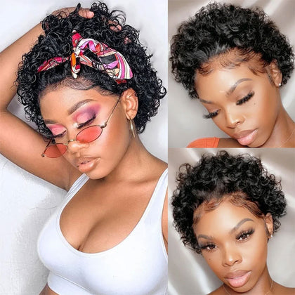 Brazilian Lace 13x4 Full Frontal Short Pixie Curls Wig