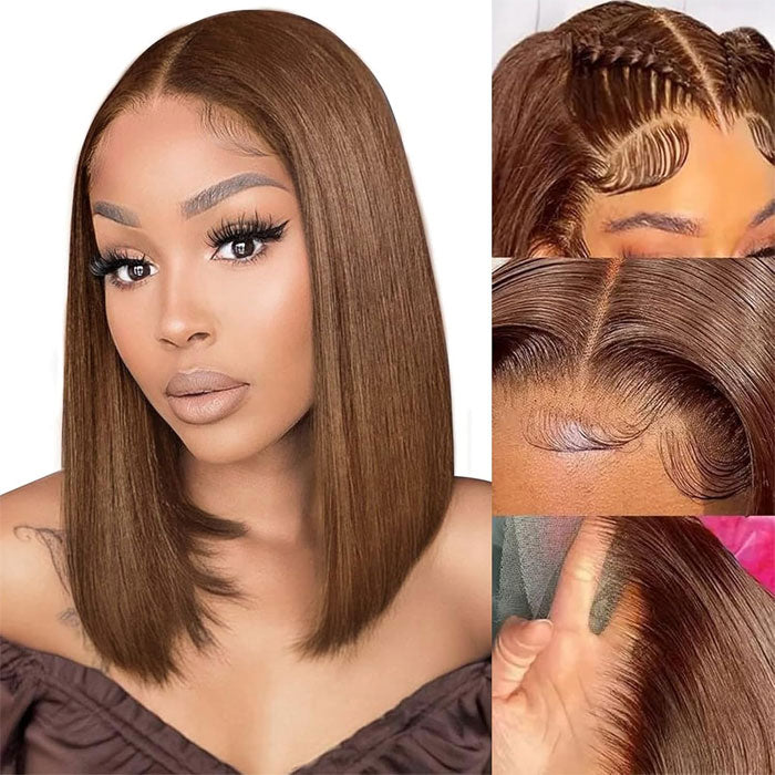 SPECIAL| Brown Color Glueless Full Frontal 13X4 Bob 150% Density Wig Color 