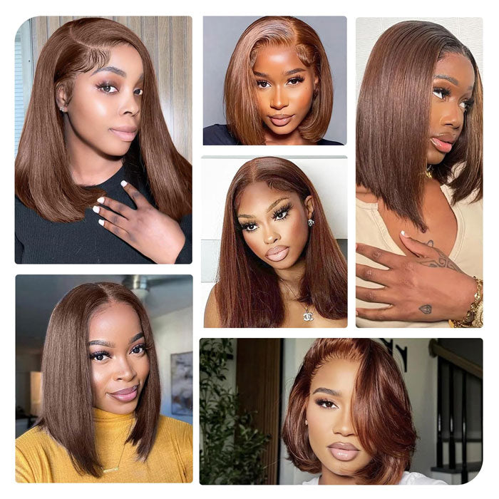 SPECIAL| Brown Color Glueless Full Frontal 13X4 Bob 150% Density Wig Color 