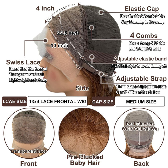 SPECIAL| Brown Color Glueless Full Frontal 13X4 Bob 150% Density Wig Color 