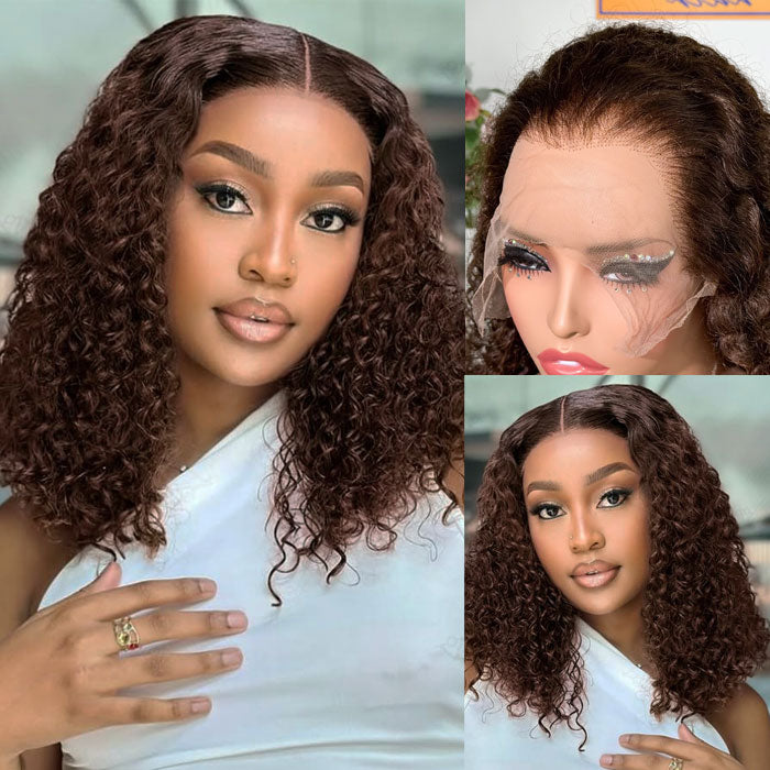 2026 Hot Chocolate Brown Jerry Curly 13x4 Full Frontal 150% Density Bob Wig Color 