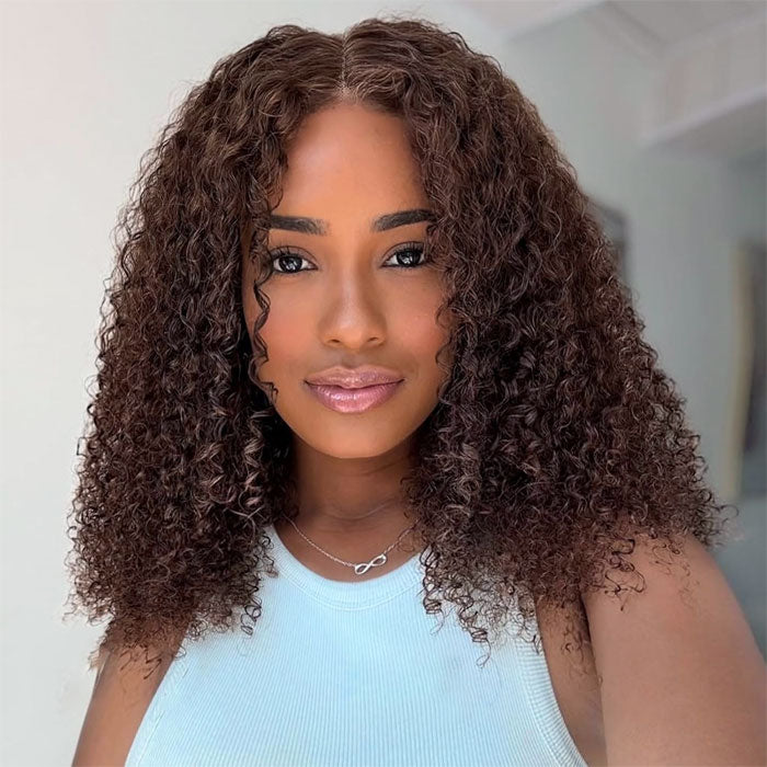 Chocolate Brown 13x4 Full Frontal Bob Jerry Curly 150% Density Wig Color 