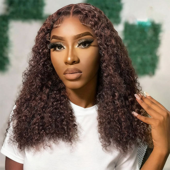 Chocolate Brown 13x4 Full Frontal Bob Jerry Curly 150% Density Wig Color 