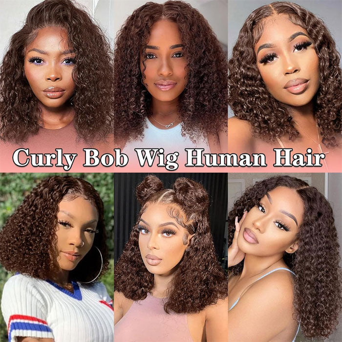 Chocolate Brown 13x4 Full Frontal Bob Jerry Curly 150% Density Wig Color 