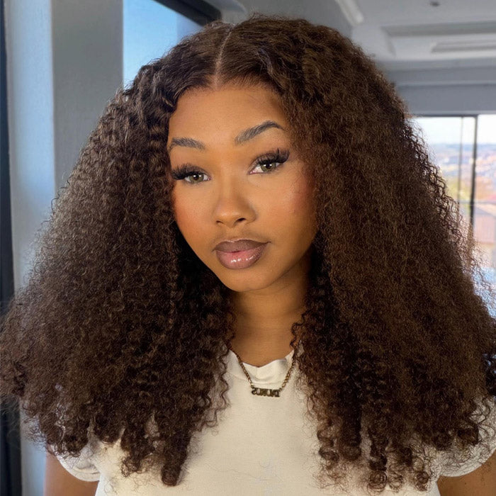 Chocolate Brown 13x4 Full Frontal Bob Jerry Curly 150% Density Wig Color 