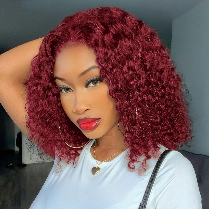 Clearance Sale 99J Color Jerry Curly 13x4 Full Frontal Bob Wig Human Hair
