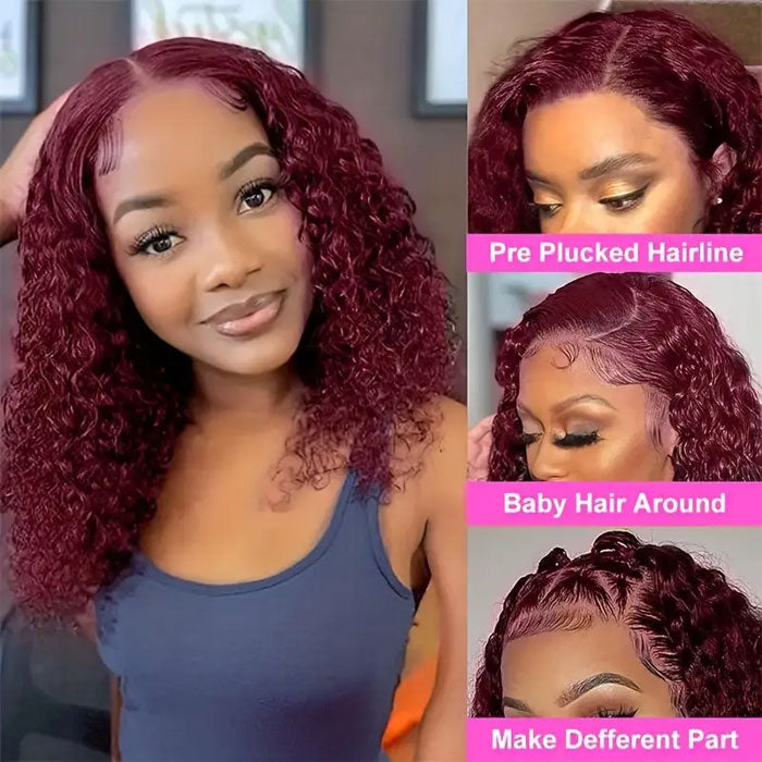Clearance Sale 99J Color Jerry Curly 13x4 Full Frontal Bob Wig Human Hair