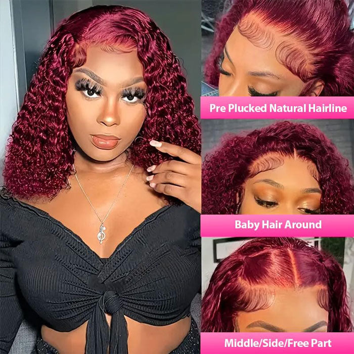 Clearance Sale 99J Color Jerry Curly 13x4 Full Frontal Bob Wig Human Hair