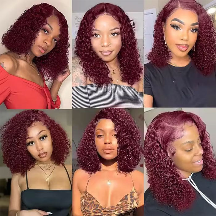 Clearance Sale 99J Color Jerry Curly 13x4 Full Frontal Bob Wig Human Hair