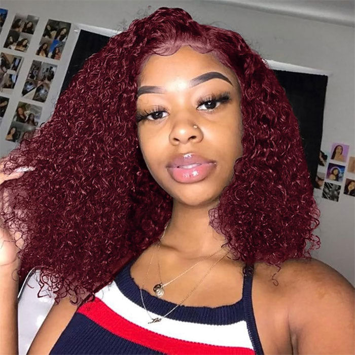 Clearance Sale 99J Color Jerry Curly 13x4 Full Frontal Bob Wig Human Hair