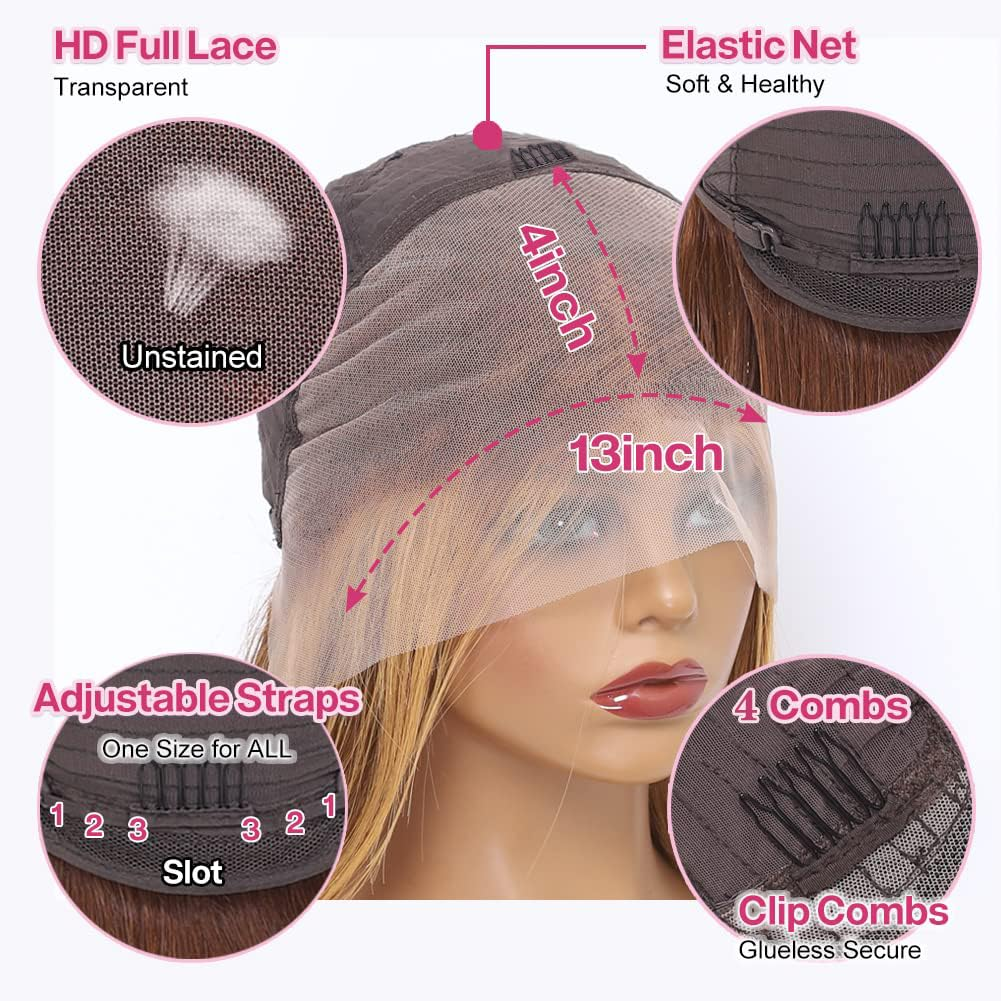 Clearance Sale Highlight Piano Color 13x4 Full Frontal Bob Wig Straight Human Hair
