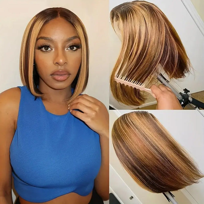 Clearance Sale Highlight Piano Color 13x4 Full Frontal Bob Wig Straight Human Hair