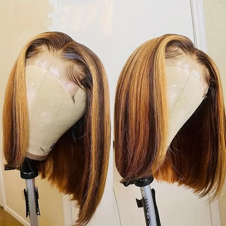 Clearance Sale Highlight Piano Color 13x4 Full Frontal Bob Wig Straight Human Hair