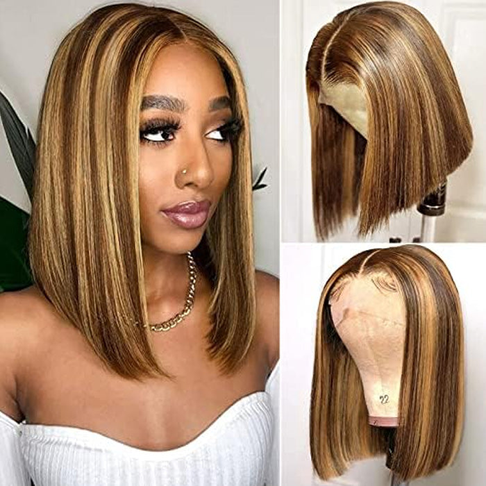 Clearance Sale Highlight Piano Color 13x4 Full Frontal Bob Wig Straight Human Hair