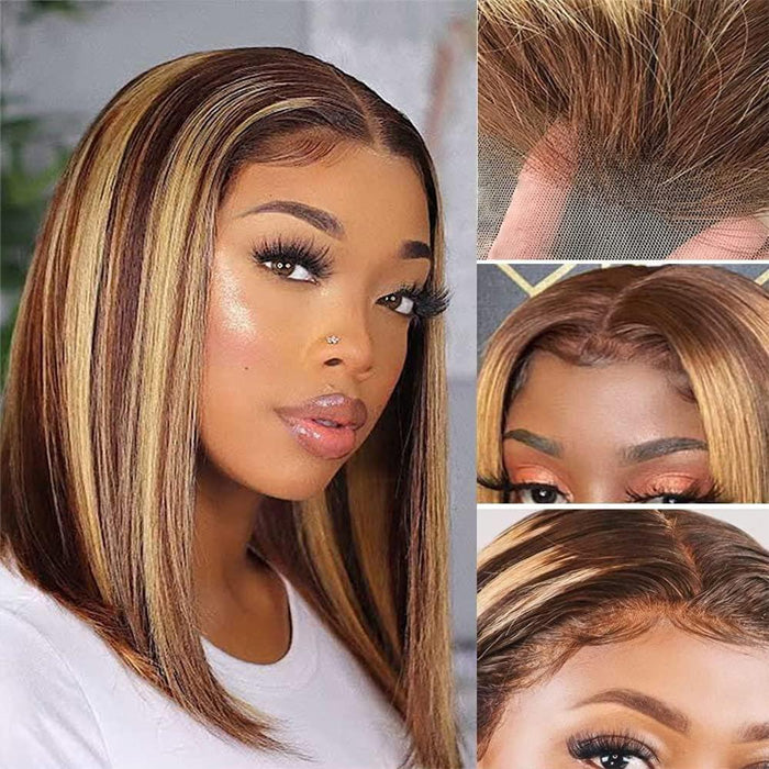 Clearance Sale Highlight Piano Color 13x4 Full Frontal Bob Wig Straight Human Hair