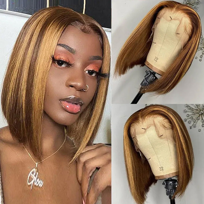 Clearance Sale Highlight Piano Color 13x4 Full Frontal Bob Wig Straight Human Hair