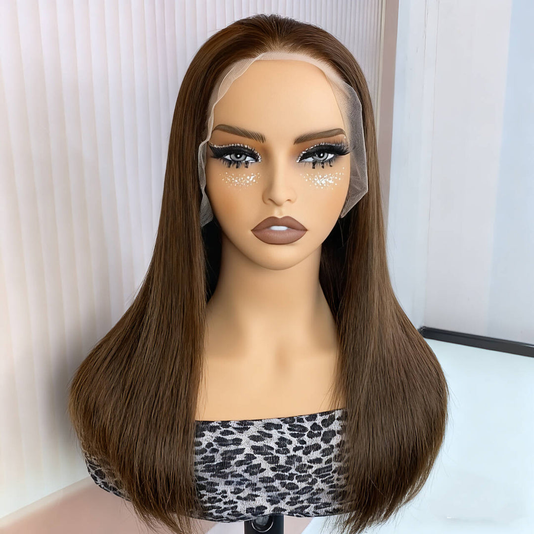 Peruvian Double Drawn Chocolate Brown  Color 13x4 Lace Full Frontal Wig