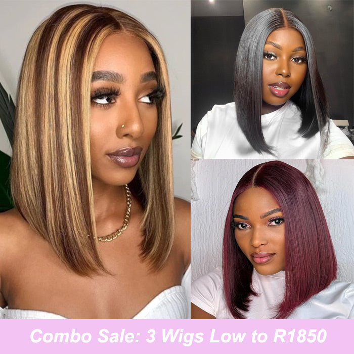 Combo Sale 3 Wigs Piano Color, 99J Color and Black Color Full Frontal Bob Wig Human Hair