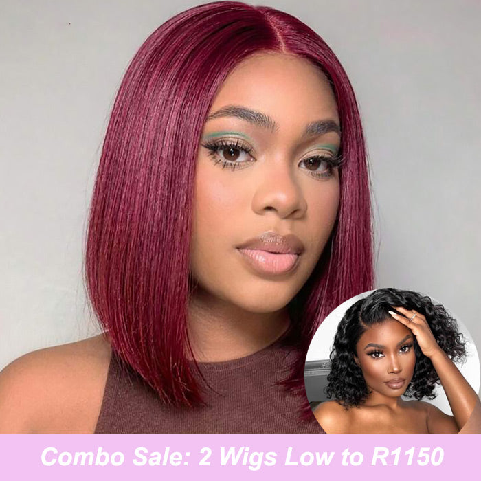 Combo Sale Glueless 99J Maroon Color 4x4 Lace Wig with Water Wave Full Frontal Wig Human Hair