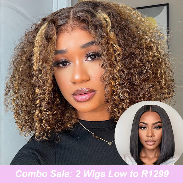 Combo Sale Highlight Curly Full Frontal Wig with Glueless 2x6 Lace Wig Human Hair