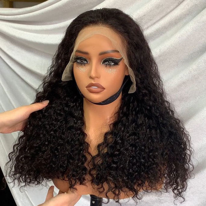 Double Drawn 13x4 Lace Full Frontal Bob Wig Pre Plucked Water Wave 100% Human Hair