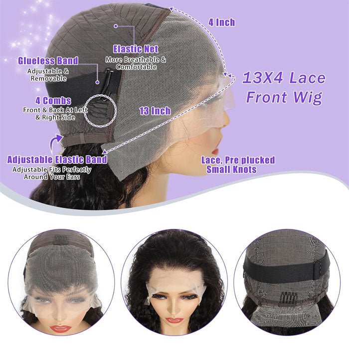 Double Drawn 13x4 Lace Full Frontal Bob Wig Pre Plucked Water Wave 100% Human Hair