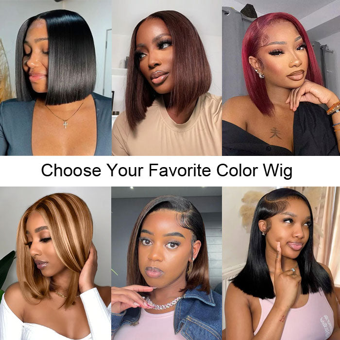 Double Drawn 13x4 Lace Full Frontal Bob Glueless Wigs 250% Density Human Hair
