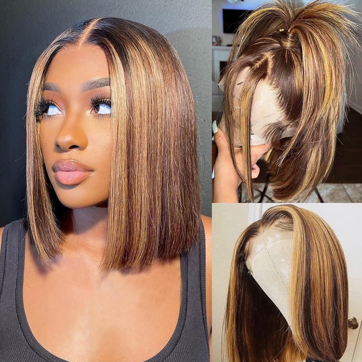 Double Drawn 13x4 Lace Full Frontal Bob Glueless Wigs 250% Density Human Hair