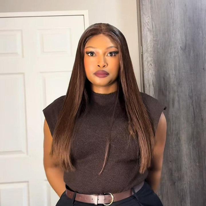 Hloni Letoane Recommended Glueless 4x4 Lace Closure Wig Straight Brown Color 