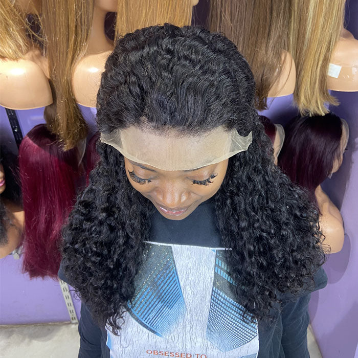Flash Sale Double Drawn Curly 13x4 Lace Full Frontal Wig Pre Plucked Human Hair