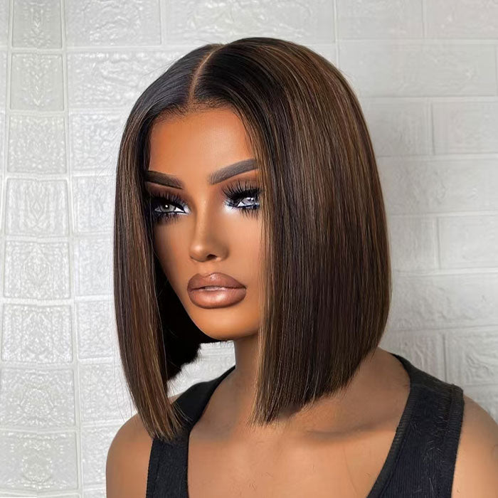 Flash Sale Piano Color Black and Dark Brown 13x4 Full Frontal Wig Short Bob Human Hair