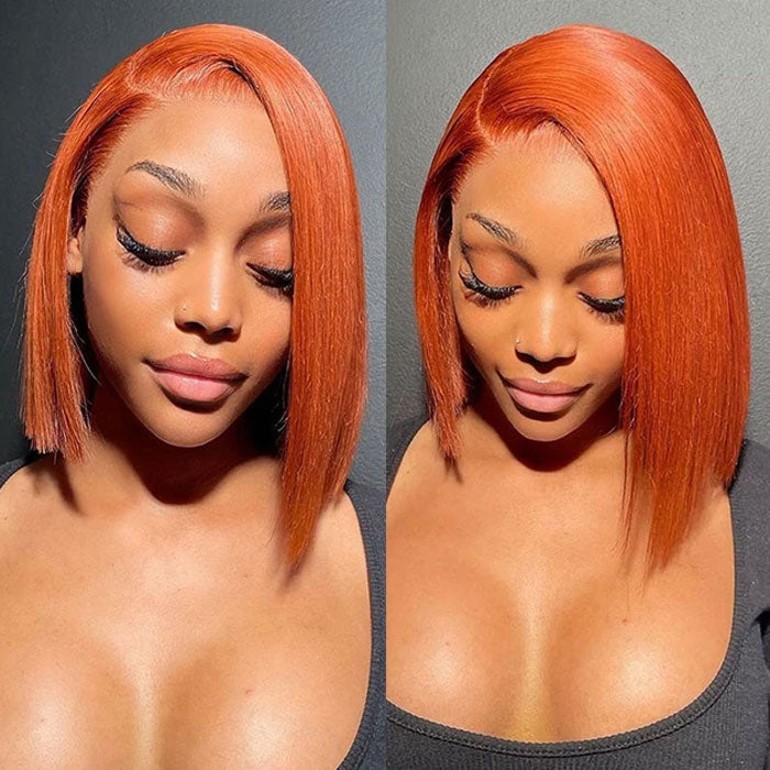 Flash Sale Ginger Color 350 Double Drawn 13x4 Lace Full Frontal Bob Wig Human Hair