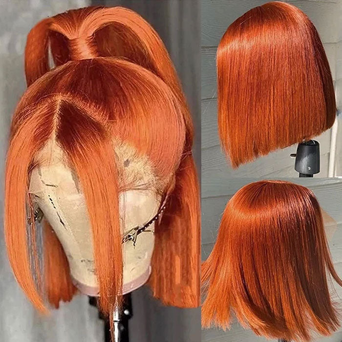 Flash Sale Ginger Color 350 Double Drawn 13x4 Lace Full Frontal Bob Wig Human Hair