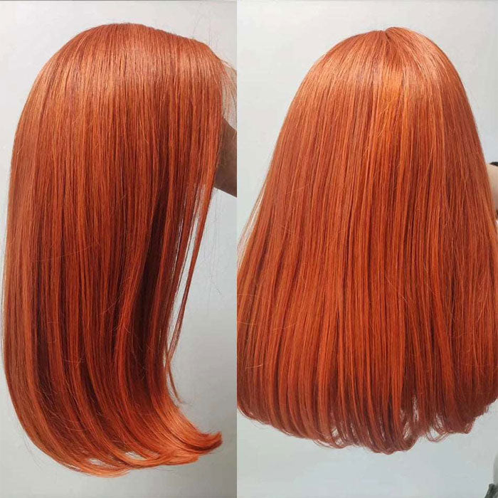 Flash Sale Ginger Color 350 Double Drawn 13x4 Lace Full Frontal Bob Wig Human Hair