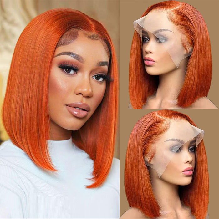 Flash Sale Ginger Color 350 Double Drawn 13x4 Lace Full Frontal Bob Wig Human Hair