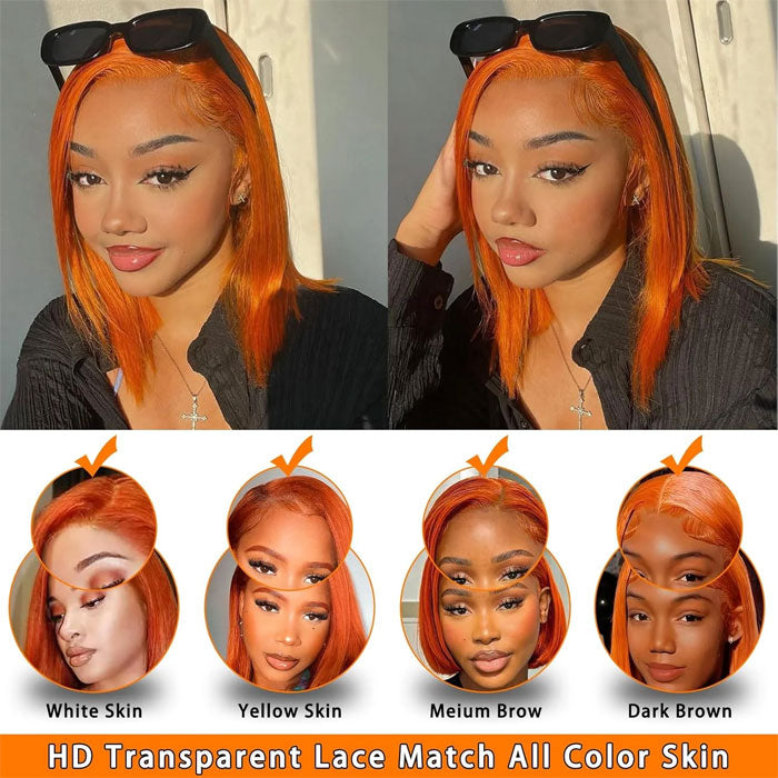 Flash Sale Ginger Color 350 Double Drawn 13x4 Lace Full Frontal Bob Wig Human Hair