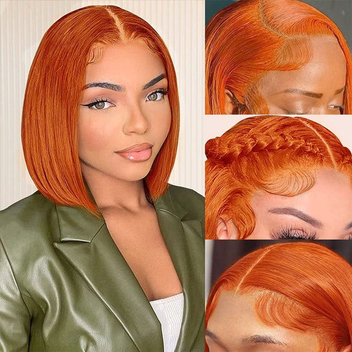 Flash Sale Ginger Color 350 Double Drawn 13x4 Lace Full Frontal Bob Wig Human Hair