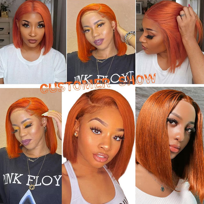 Flash Sale Ginger Color 350 Double Drawn 13x4 Lace Full Frontal Bob Wig Human Hair