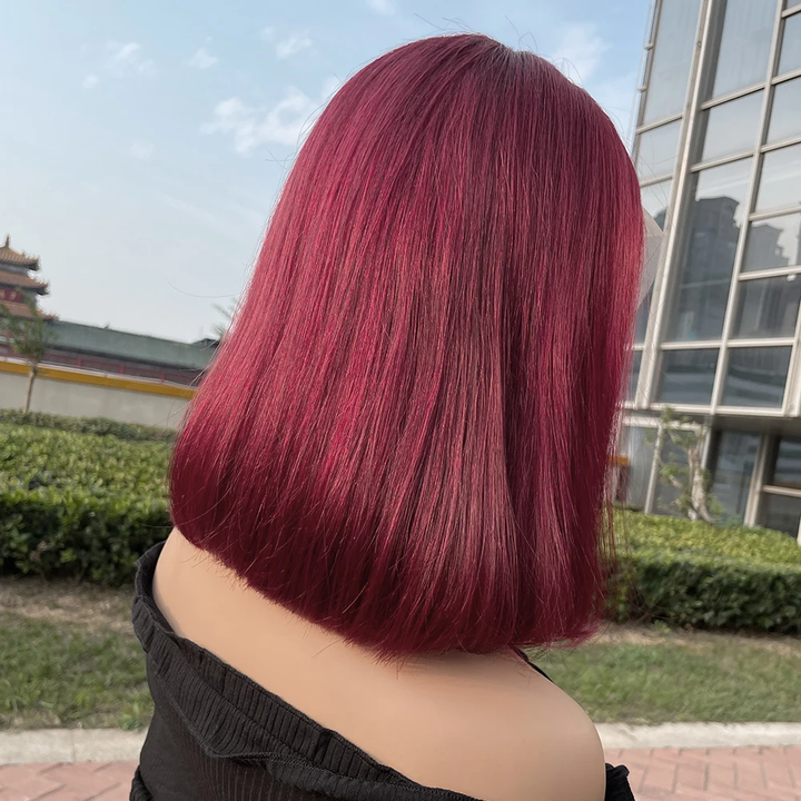 Flash Sale Glueless 4x4 Lace Closure Wig Short Bob Straight Maroon Color Human Hair