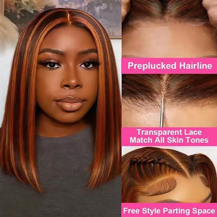 Flash Sale Highlight Piano Color Brown and Ginger 13X4 Full Frontal Bob Wig Human Hair