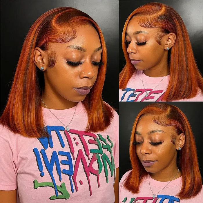 Flash Sale Highlight Piano Color Brown and Ginger 13X4 Full Frontal Bob Wig Human Hair