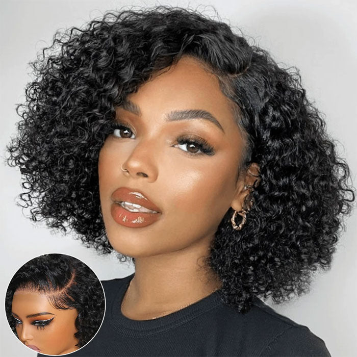 Glueless Jerry Curly 4X4 Closure Short Bob 150% Density Wig Human Hair