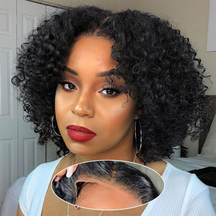 Glueless Jerry Curly 4X4 Closure Short Bob 150% Density Wig Human Hair