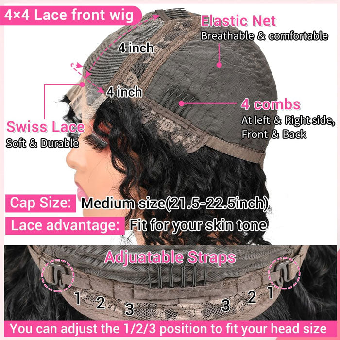 Glueless Jerry Curly 4X4 Closure Short Bob 150% Density Wig Human Hair