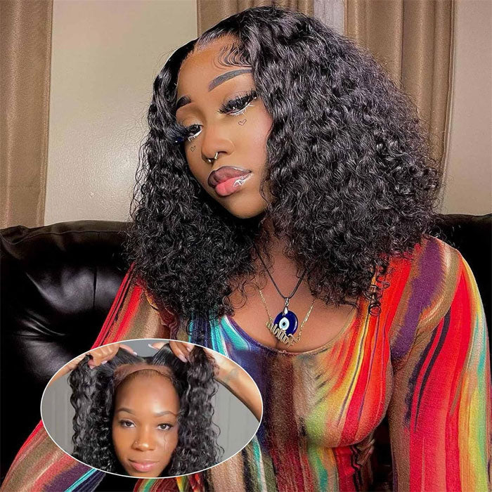 Glueless Jerry Curly 4X4 Closure Short Bob 150% Density Wig Human Hair